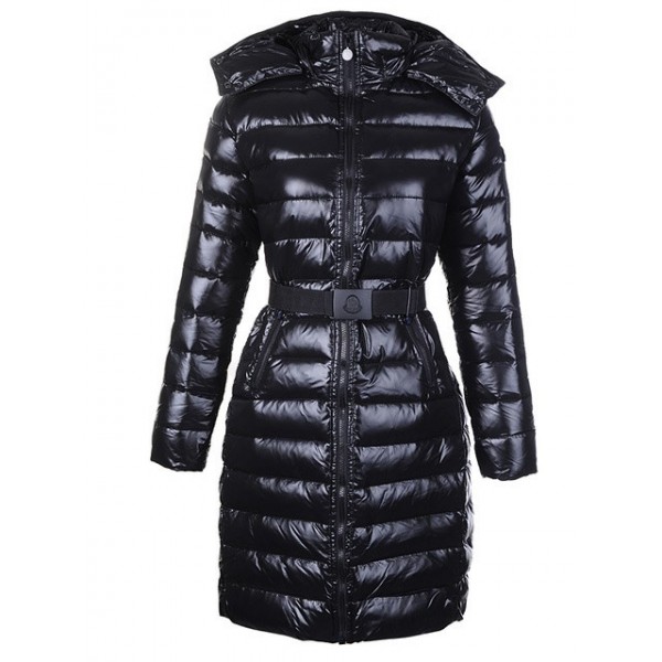 Moncler Nero Mock Collar Slash e cinturino Moda a lungo Cappotti uscita